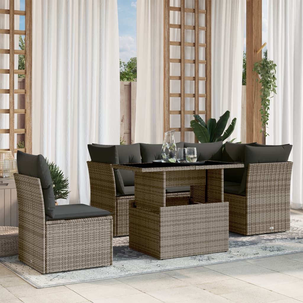 vidaXL 6-Piece Lounge Set with Cushions Poly Rattan Black