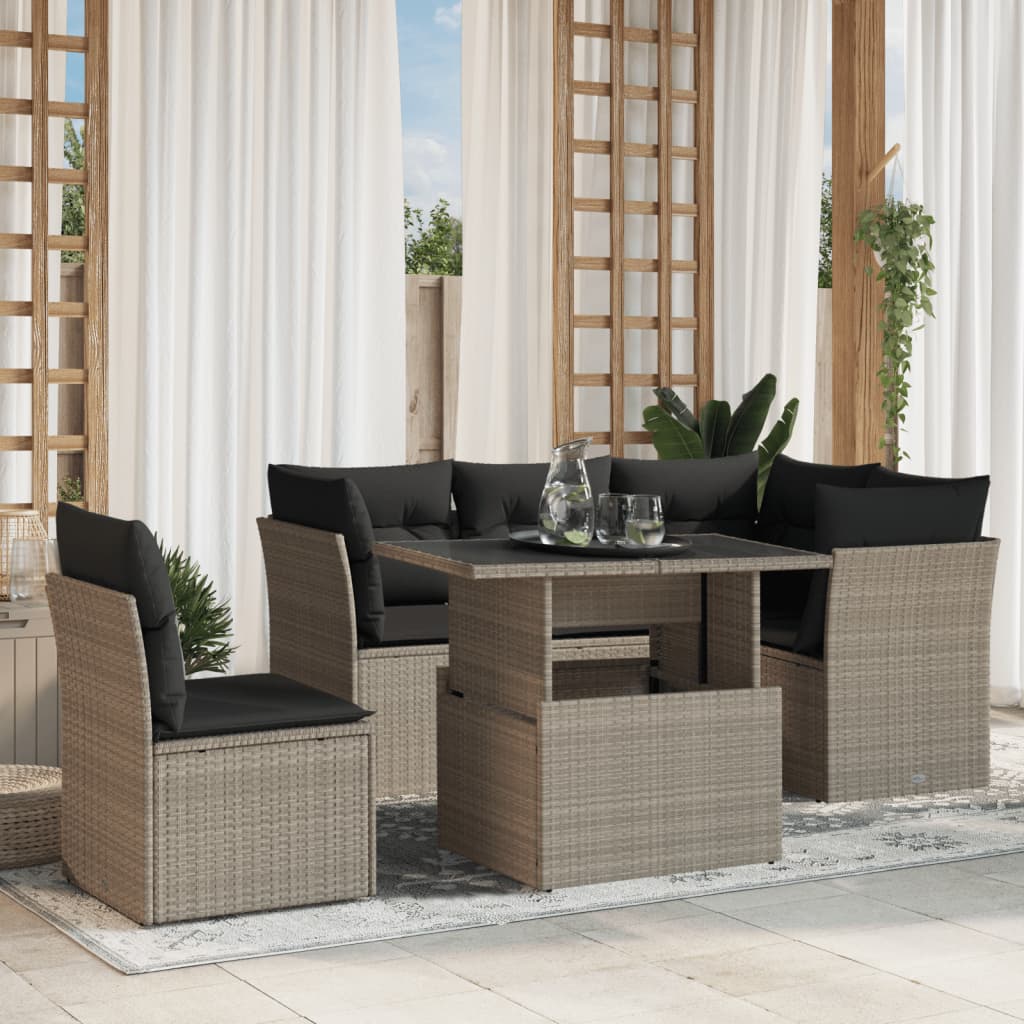 vidaXL 6-Piece Lounge Set with Cushions Poly Rattan Black