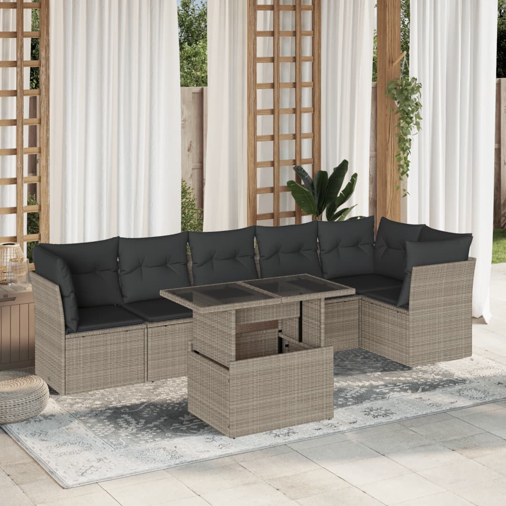 vidaXL 7-delige Loungeset met kussens poly rattan zwart