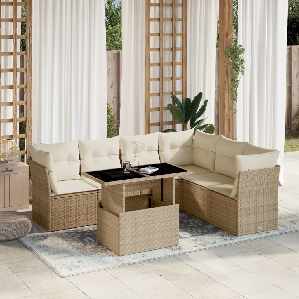 vidaXL 7-Piece Lounge Set with Cushions Poly Rattan Black