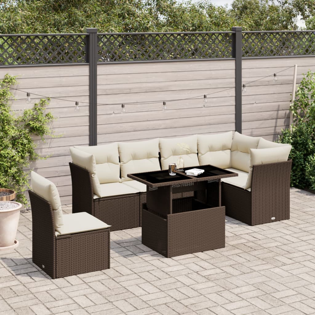 vidaXL 7-Piece Lounge Set with Cushions Poly Rattan Black