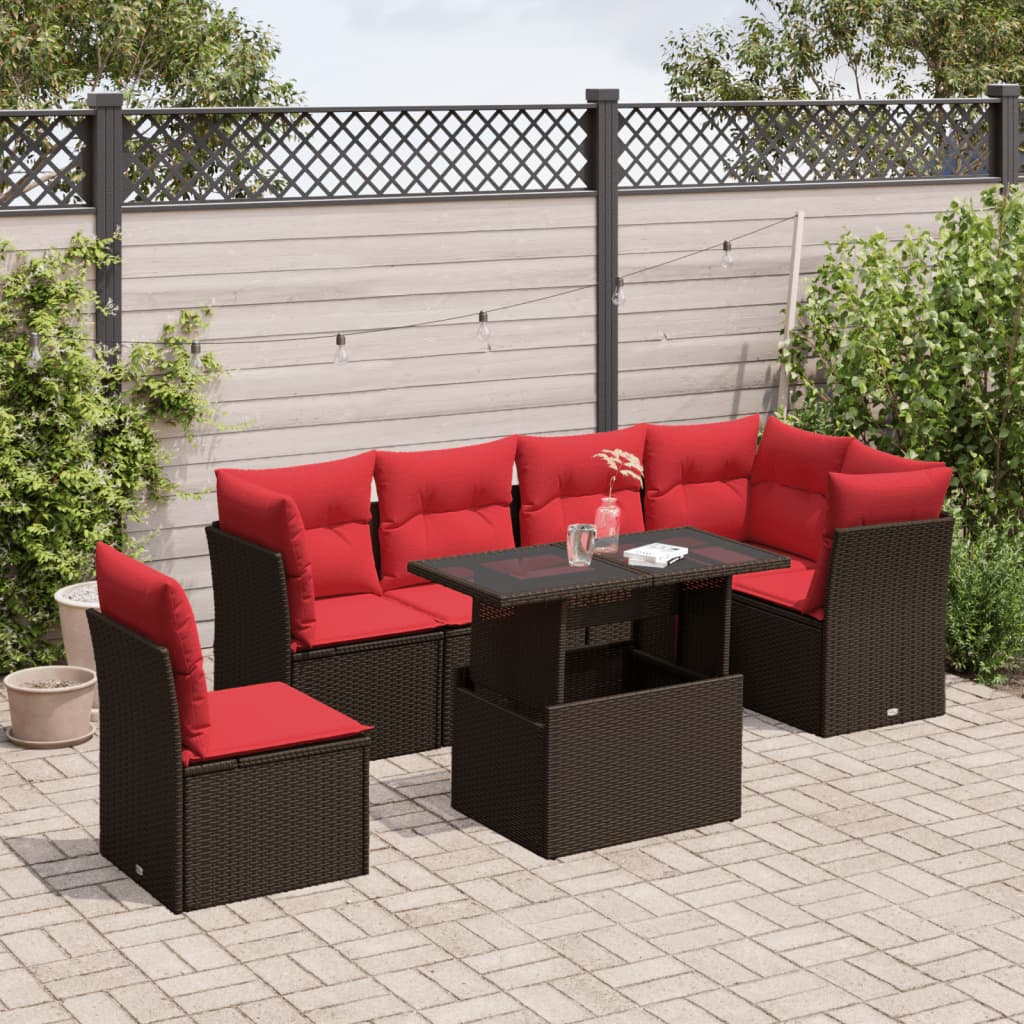 vidaXL 7-delige tuinbankset met kussens, grijs polyrotan