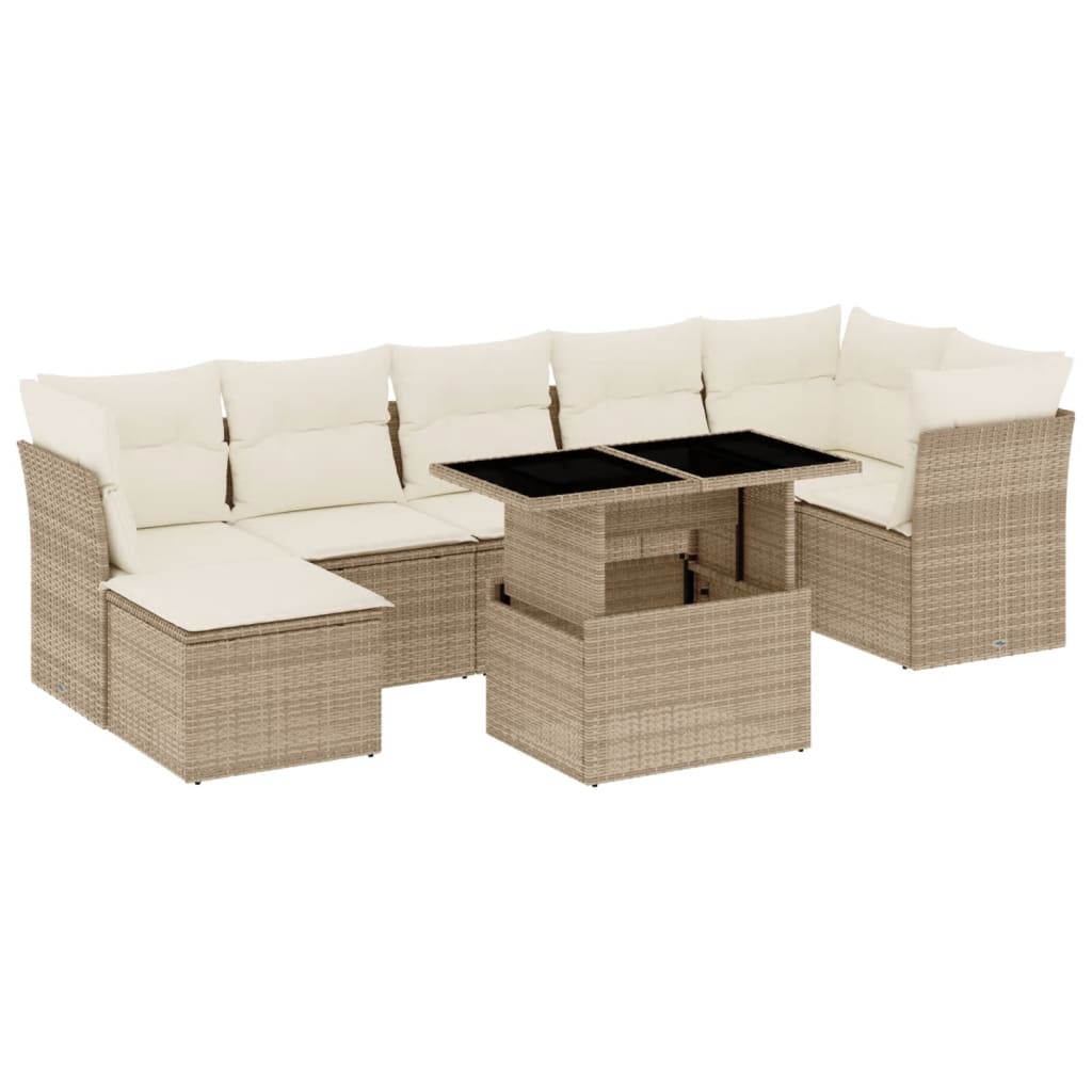 vidaXL 8-delige Loungeset met kussens poly rattan zwart
