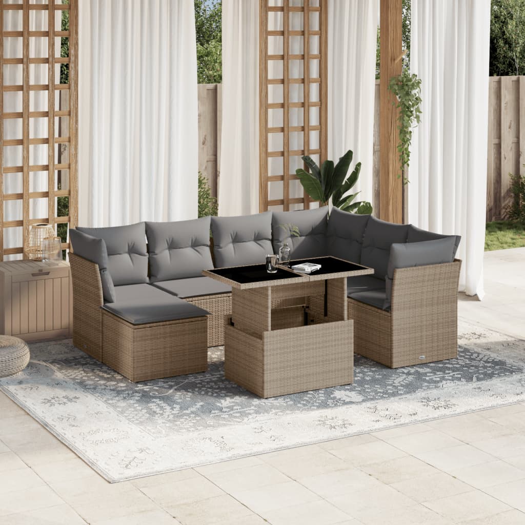 vidaXL 8-delige Loungeset met kussens poly rattan zwart