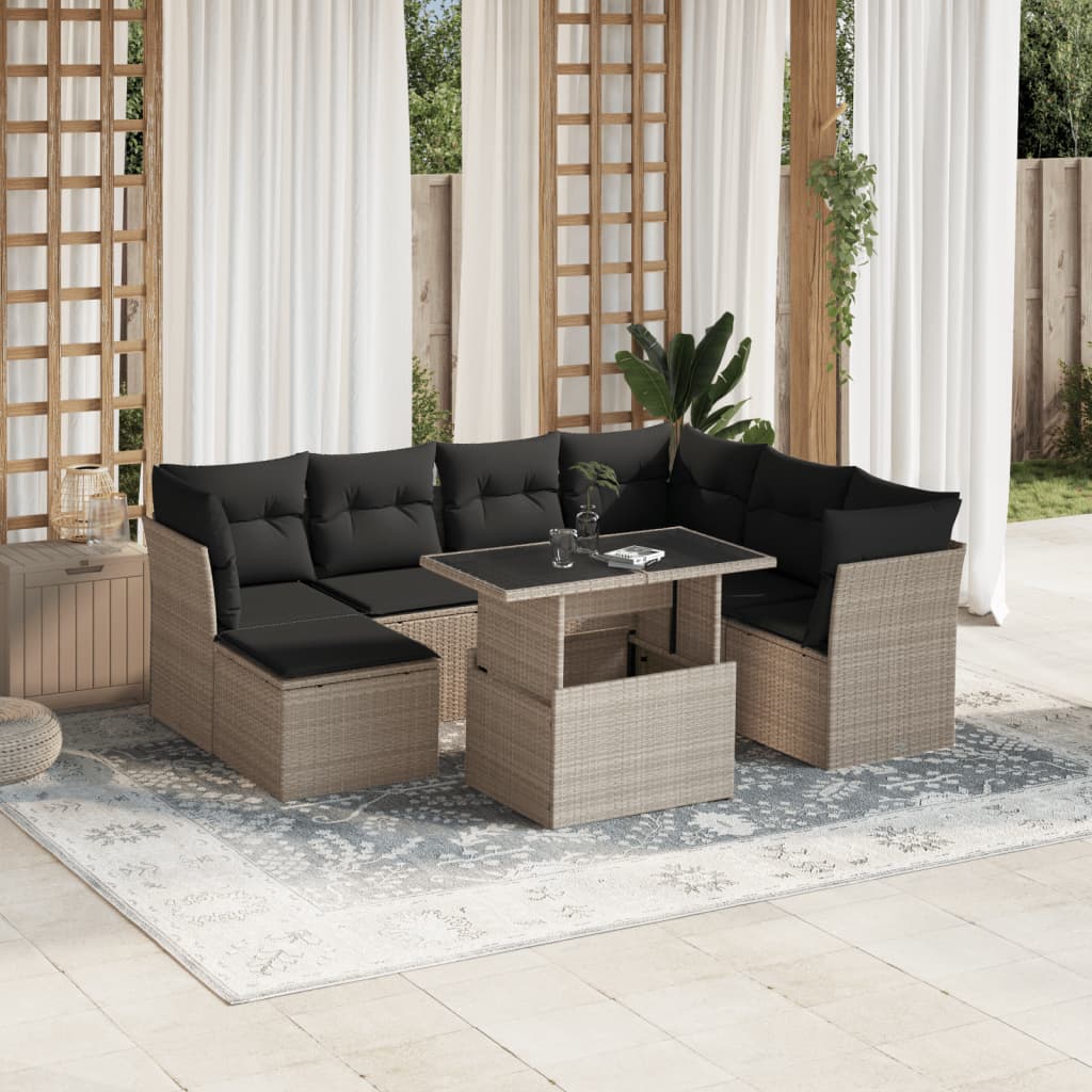 vidaXL 8-delige Loungeset met kussens poly rattan zwart