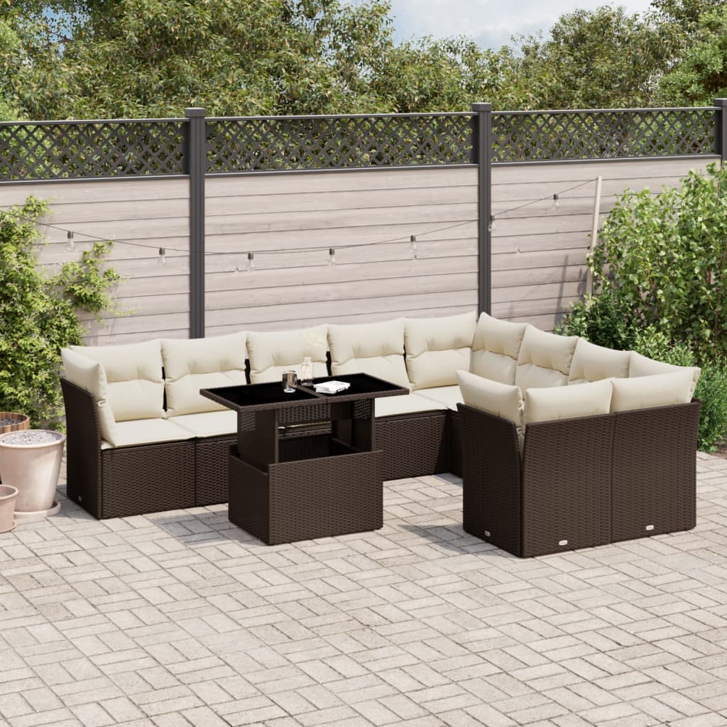 vidaXL 10-Piece Lounge Set with Cushions Poly Rattan Black