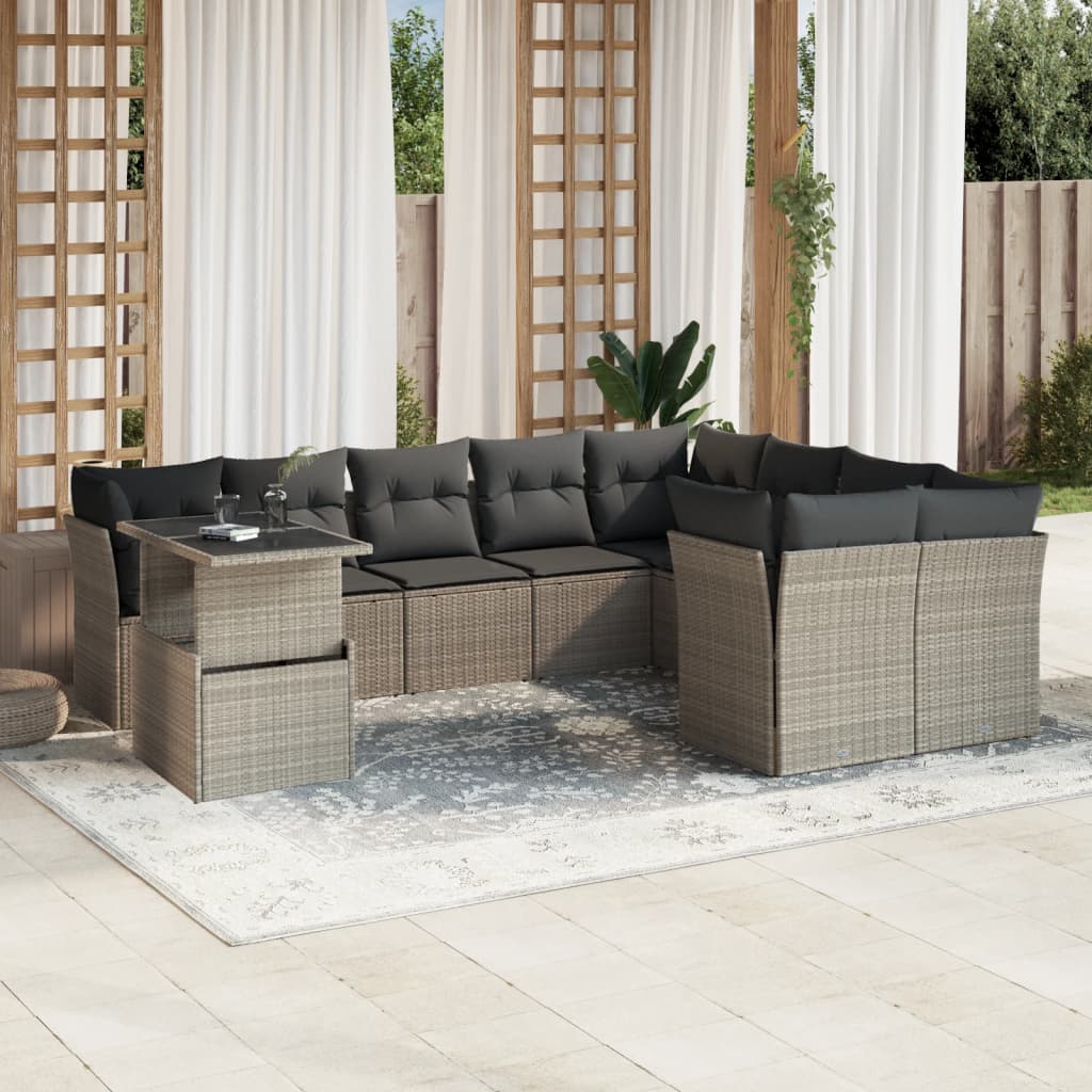 vidaXL 10-delige Loungeset met kussens poly rattan zwart