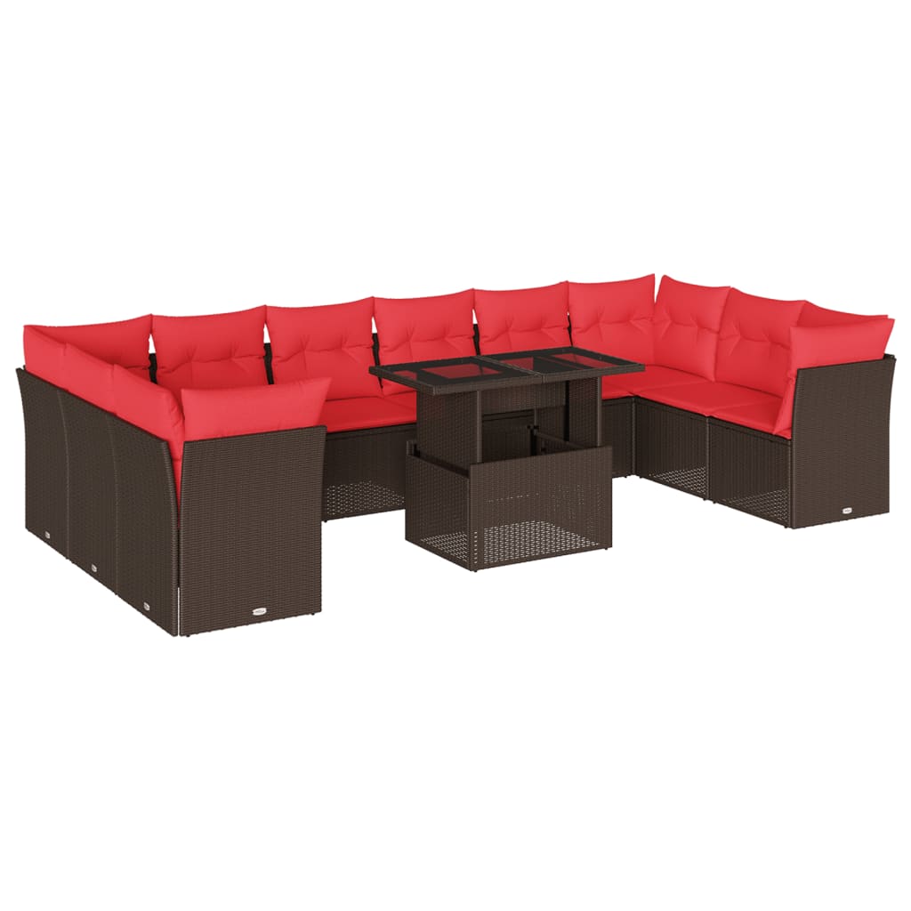 vidaXL 11-piece Garden Lounge Set with Cushions, Grey Poly Rattan