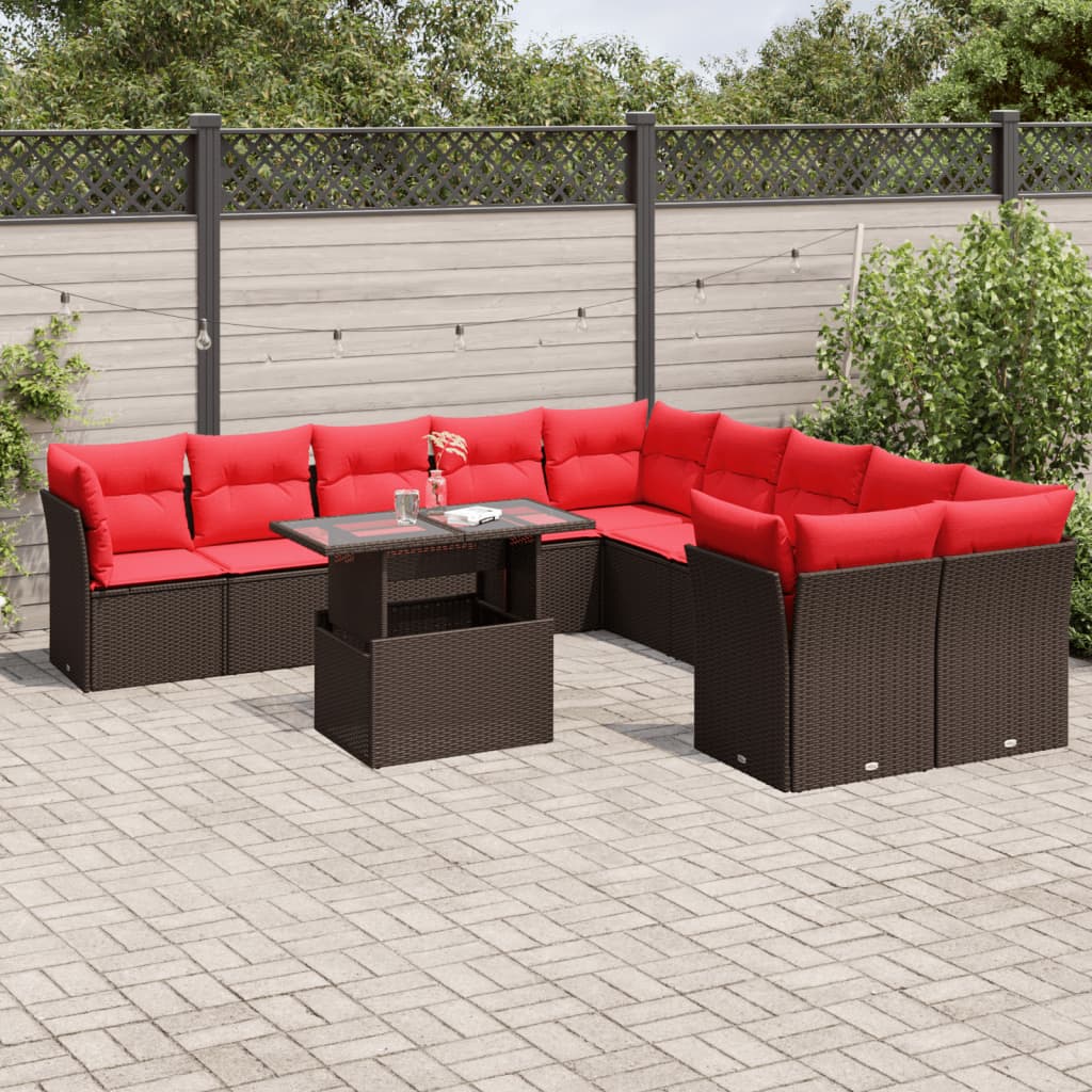 vidaXL 11-delige tuinbankset met kussens, grijs polyrotan