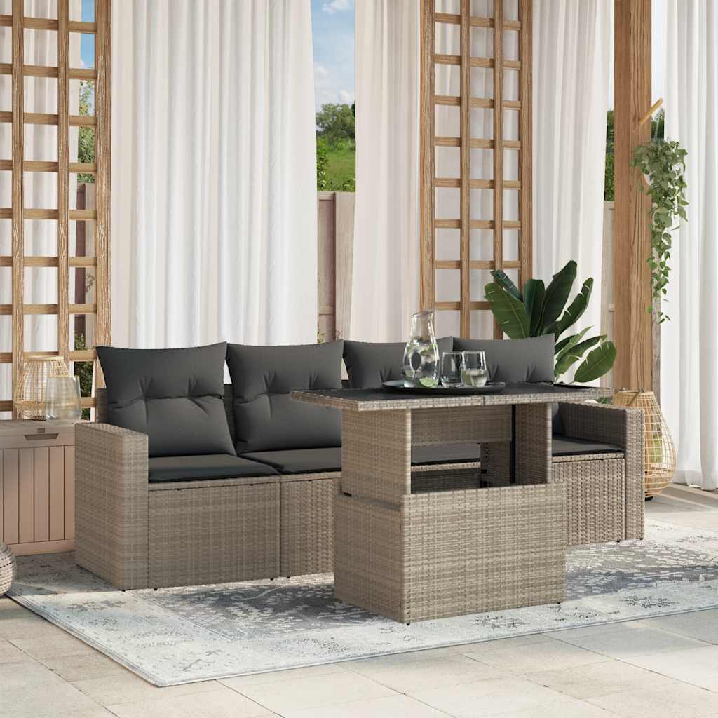 vidaXL 5-delige Loungeset met kussens poly rattan zwart