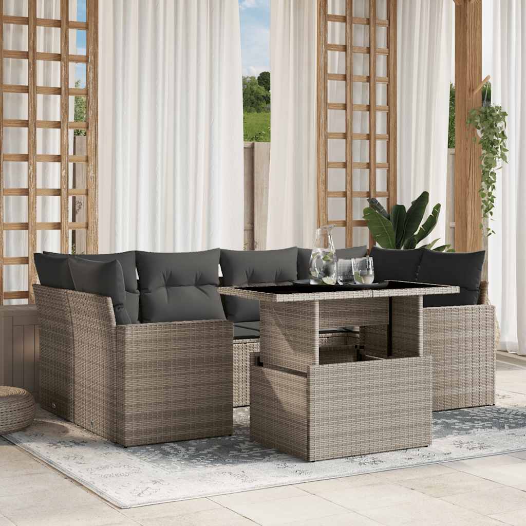 vidaXL 7-delige Loungeset met kussens poly rattan zwart