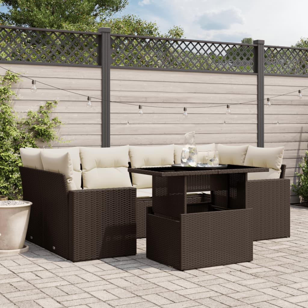 vidaXL 7-delige Loungeset met kussens poly rattan zwart
