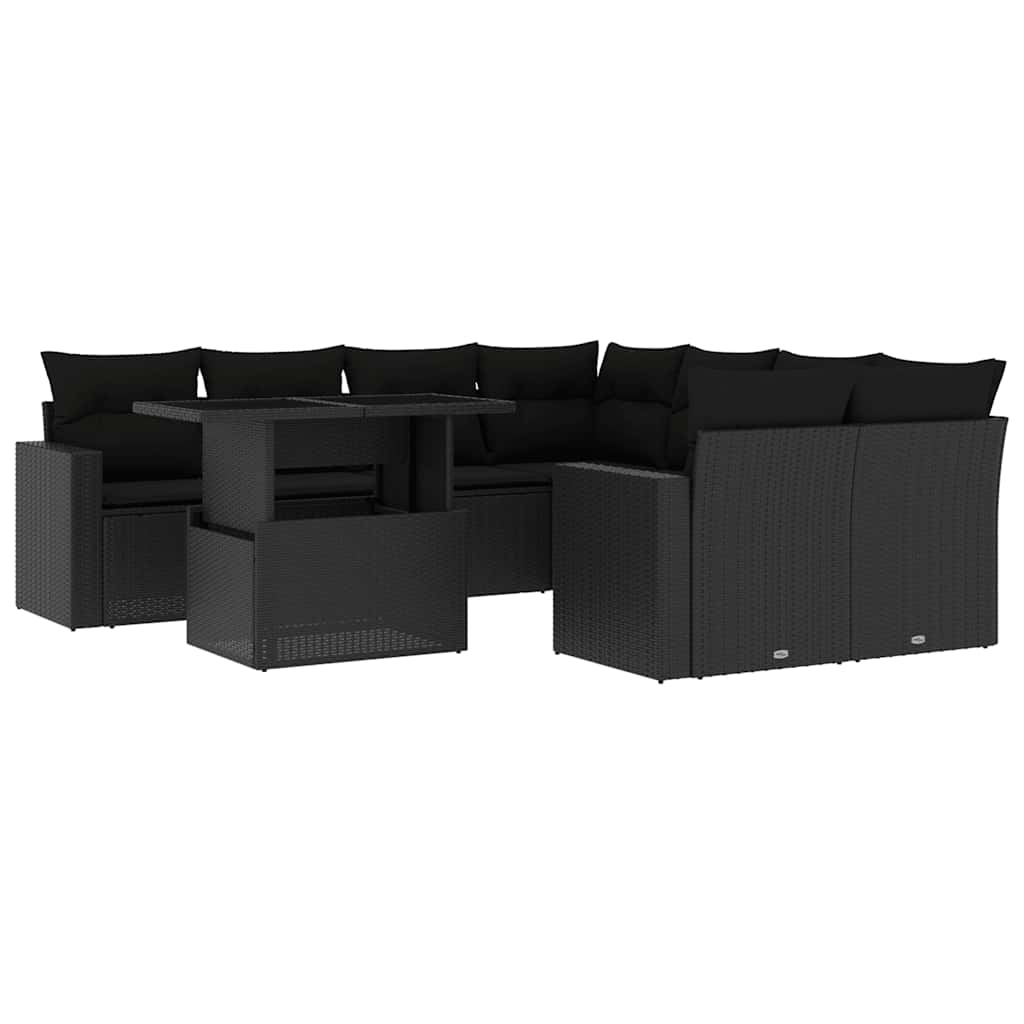 vidaXL 9-delige Loungeset met kussens poly rattan zwart