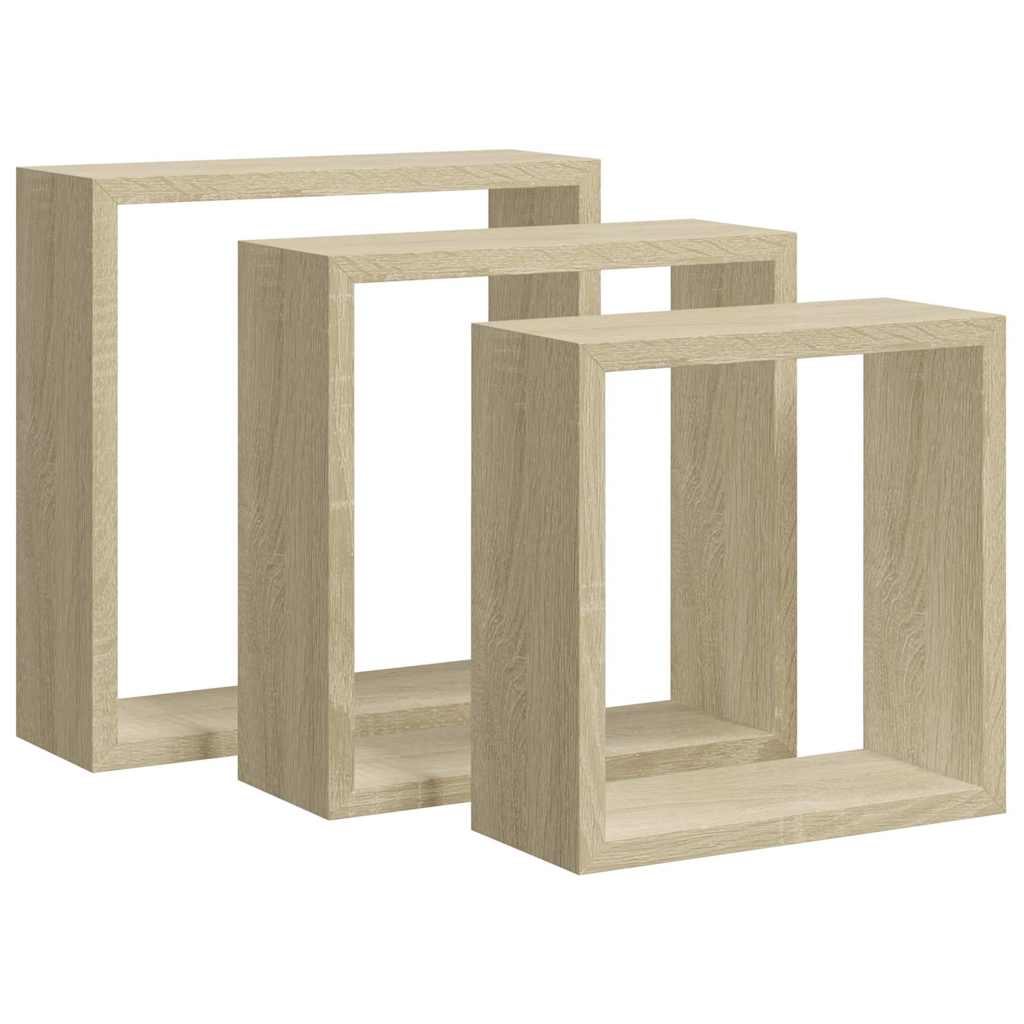vidaXL Wandschappen kubus 3 st sonoma eikenkleurig