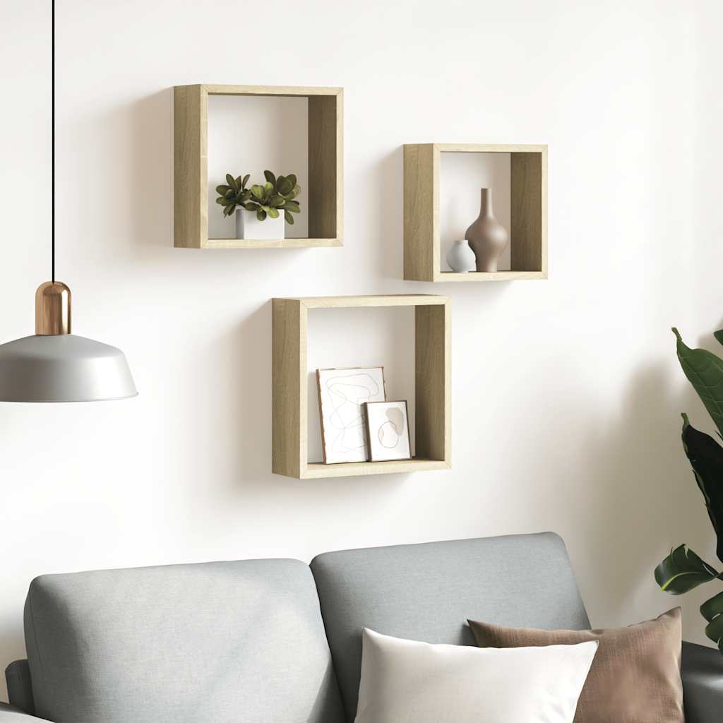 vidaXL Wandschappen kubus 3 st sonoma eikenkleurig