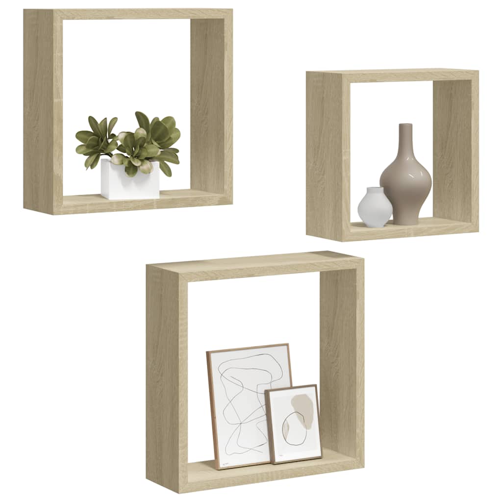 vidaXL Wandschappen kubus 3 st sonoma eikenkleurig