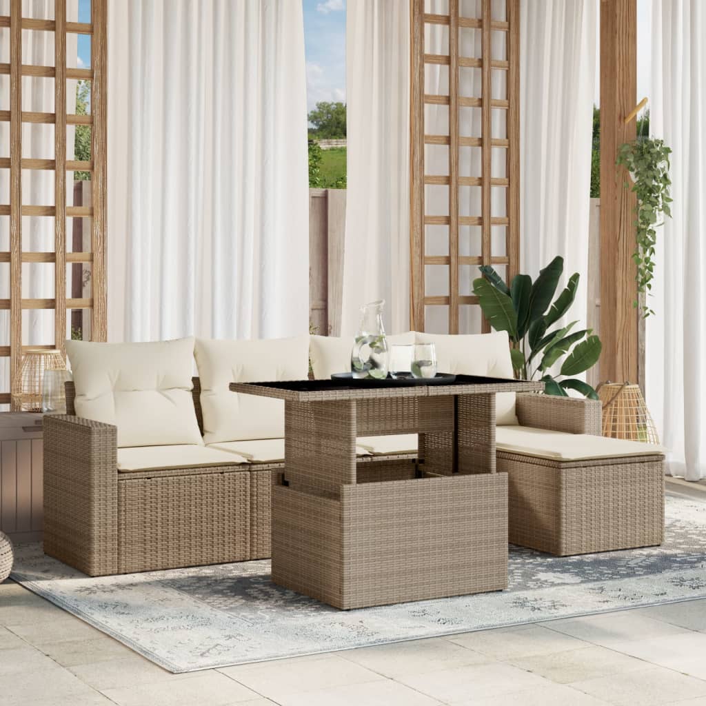 vidaXL 6-delige Loungeset met kussens poly rattan zwart