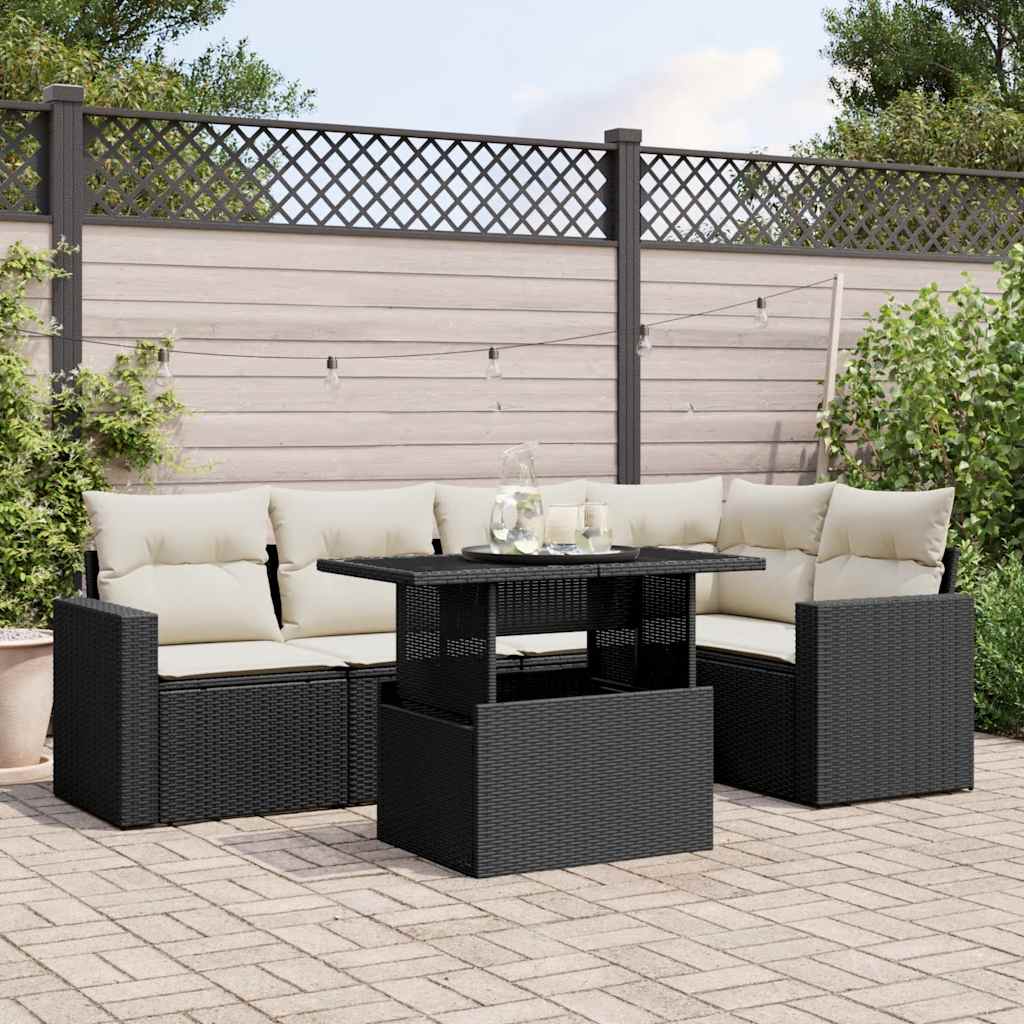 vidaXL 6-delige Loungeset met kussens poly rattan zwart