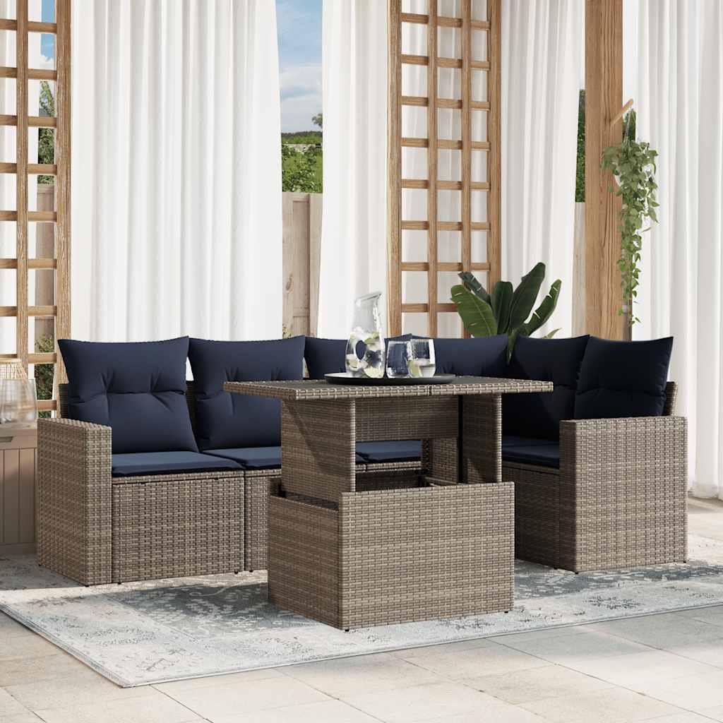 vidaXL 6-Piece Garden Sofa Set with Cushions Black Poly Rattan