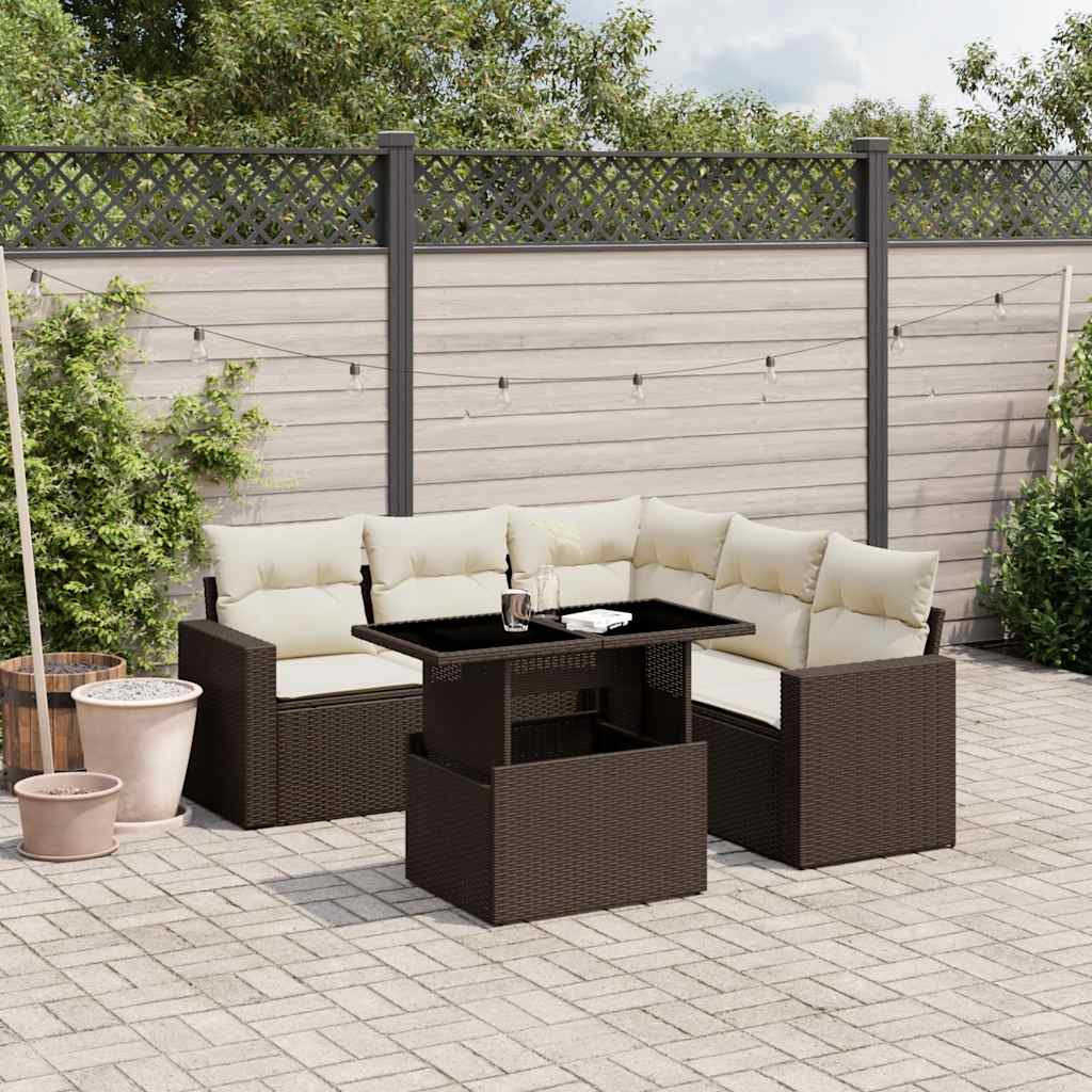 vidaXL 6-delige Loungeset met kussens poly rattan zwart