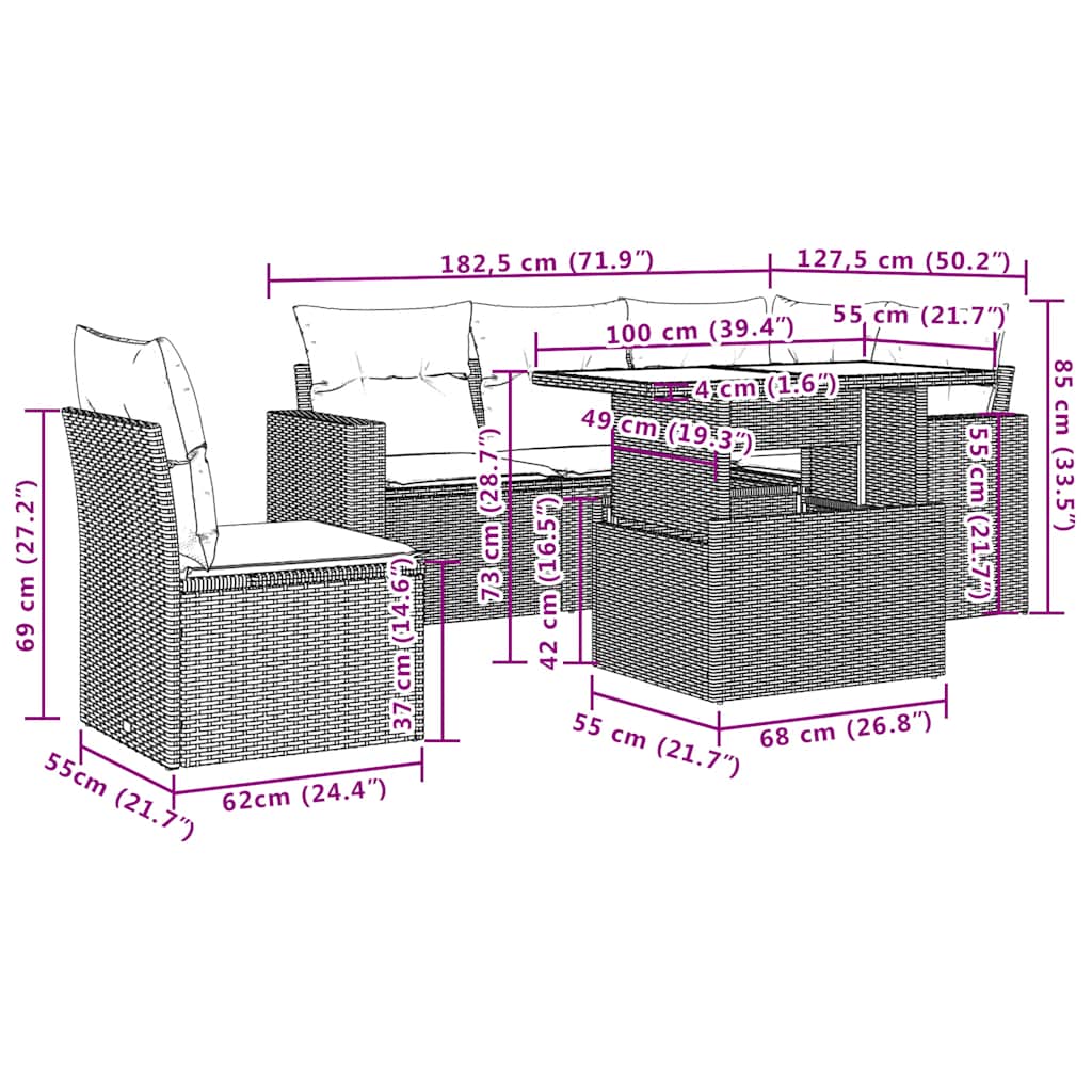 vidaXL 6-piece Lounge Set with Cushions Poly Rattan Black