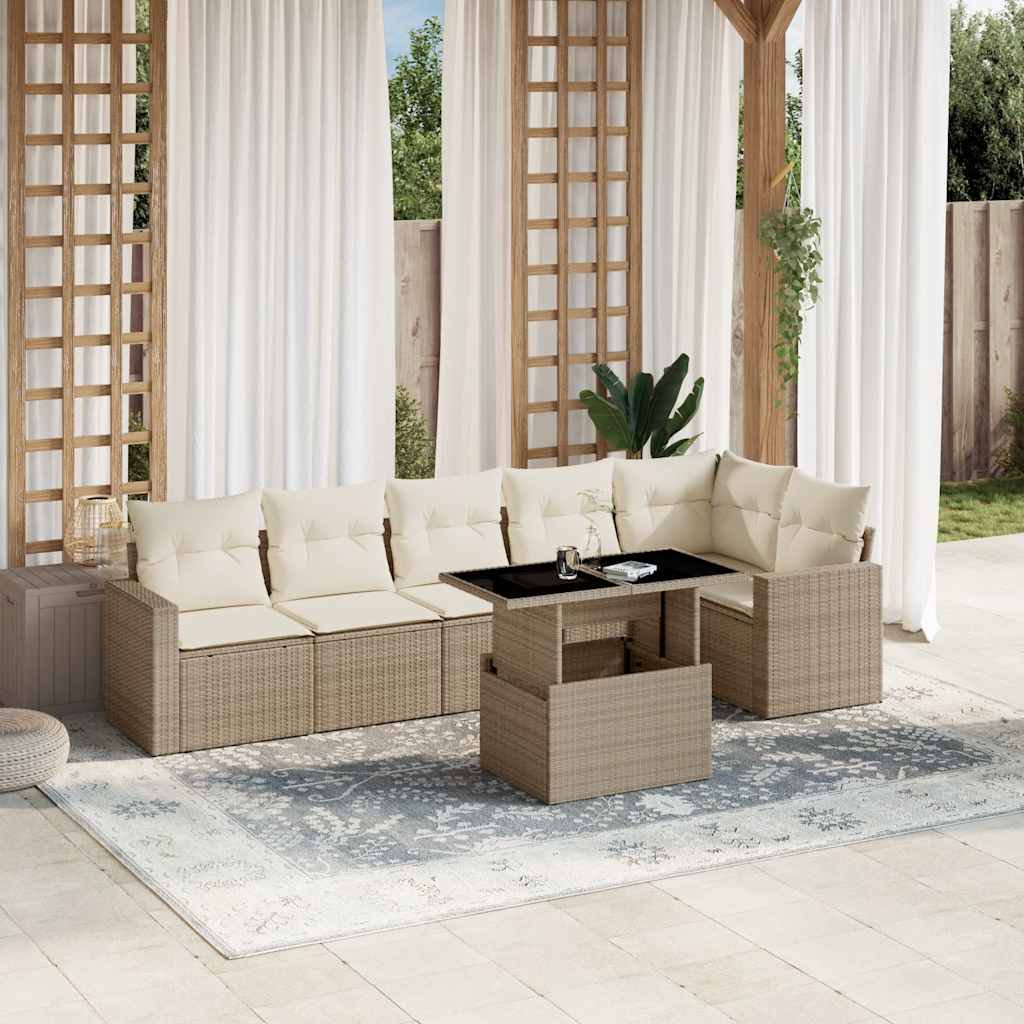 vidaXL 7-delige Loungeset met kussens poly rattan zwart