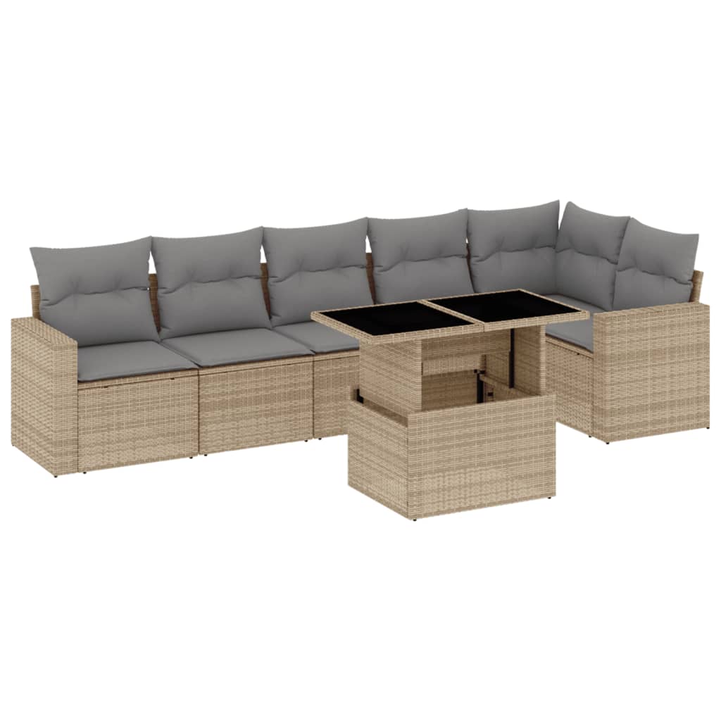 vidaXL 7-delige Loungeset met kussens poly rattan zwart