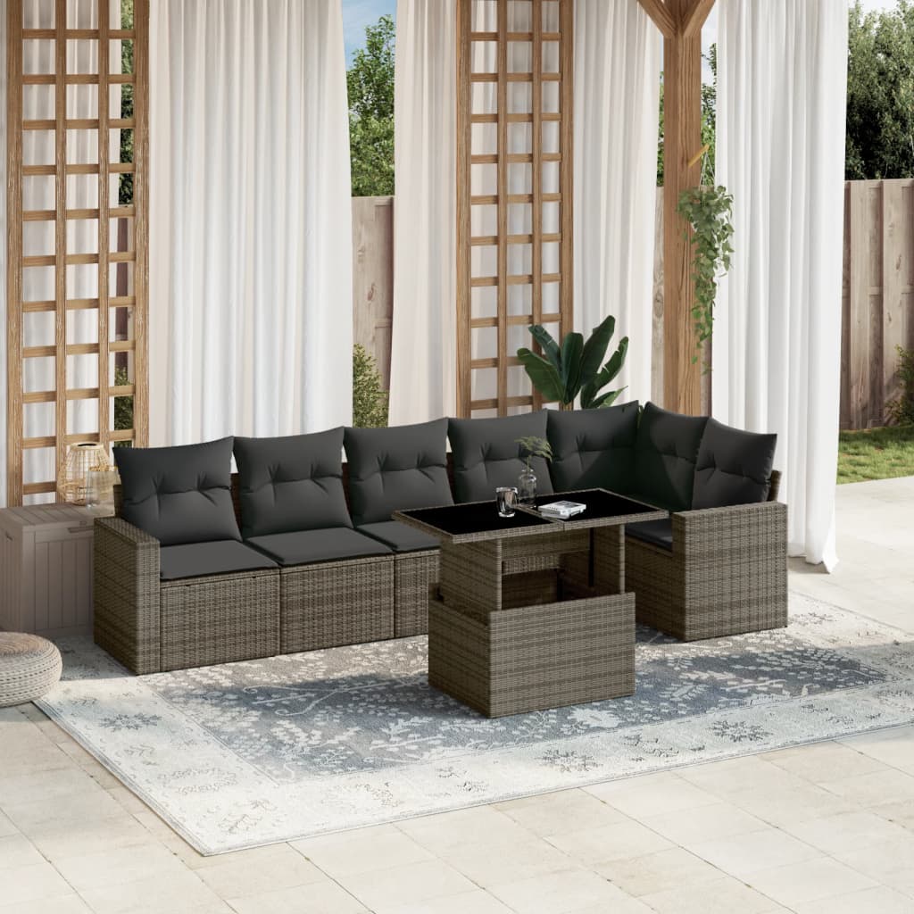 vidaXL 7-delige Loungeset met kussens poly rattan zwart