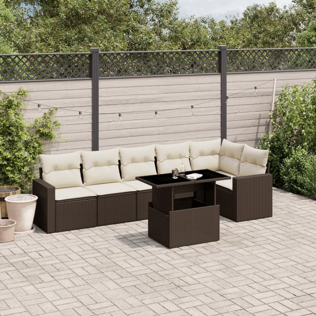 vidaXL 7-delige Loungeset met kussens poly rattan zwart