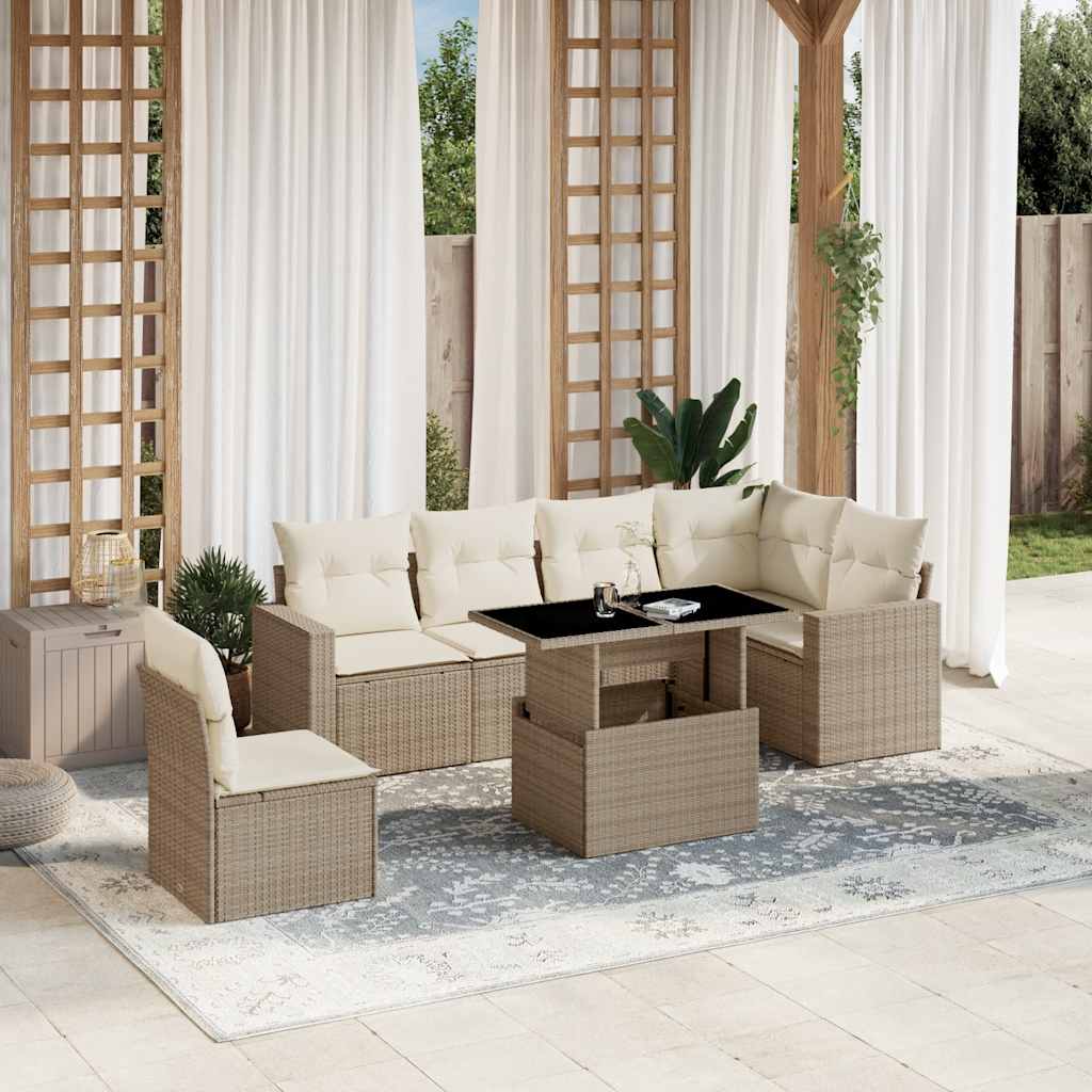 vidaXL 7-Piece Lounge Set with Cushions Poly Rattan Black