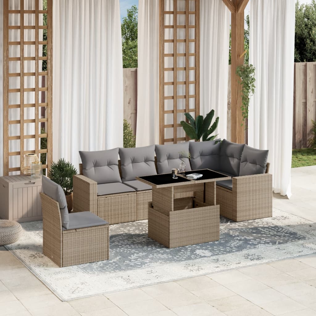 vidaXL 7-Piece Lounge Set with Cushions Poly Rattan Black