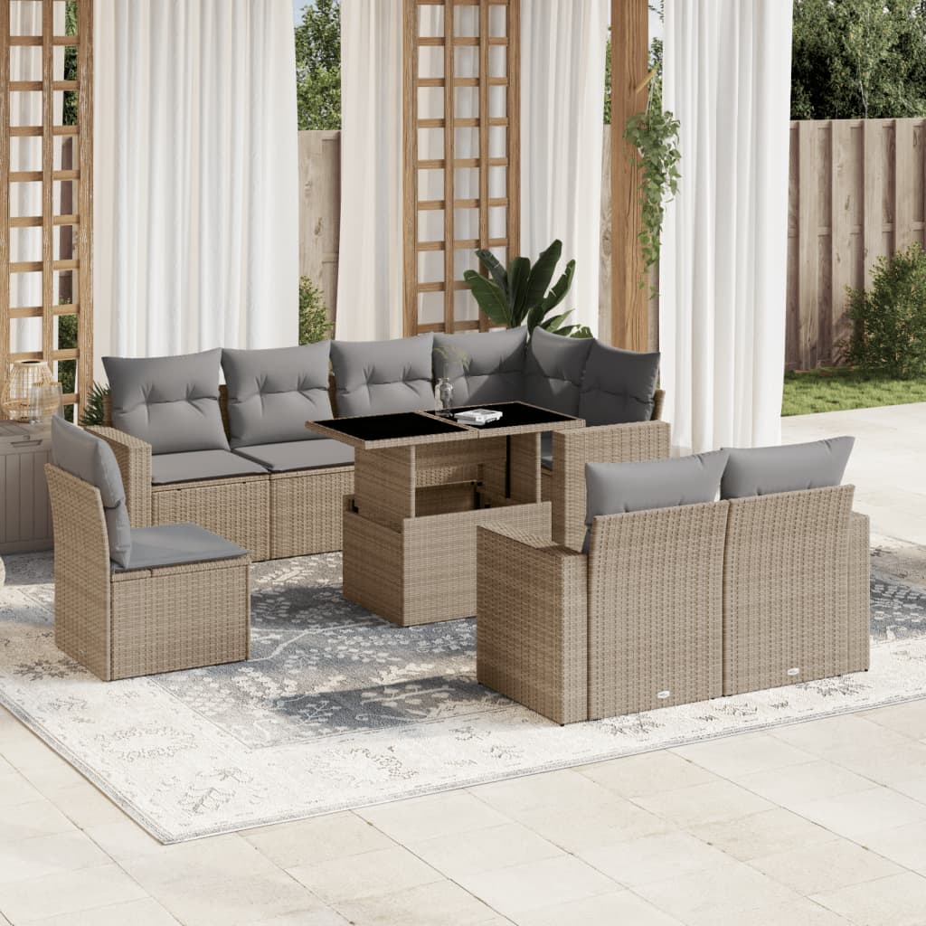 vidaXL 9-delige Loungeset met kussens poly rattan zwart