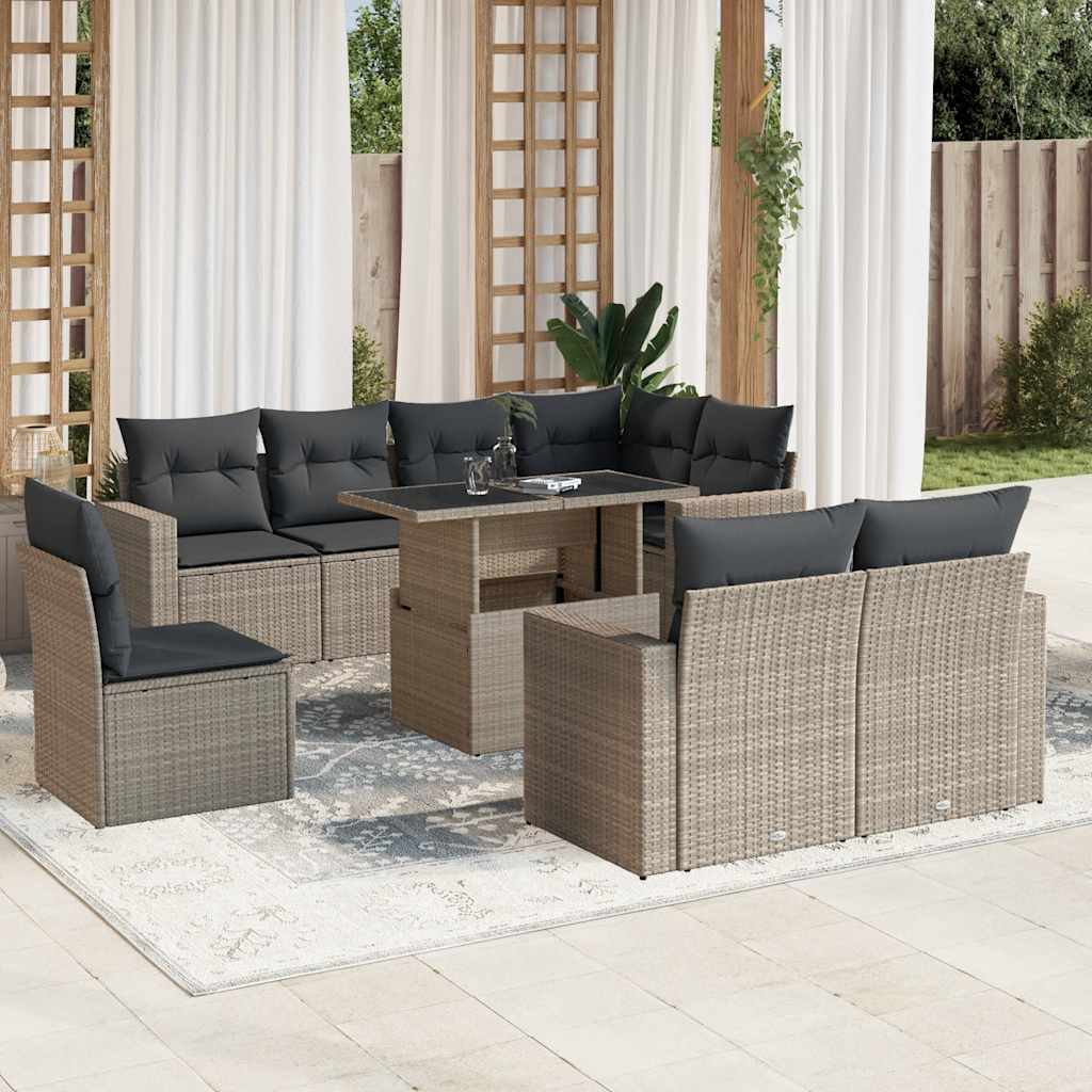 vidaXL 9-delige Loungeset met kussens poly rattan zwart