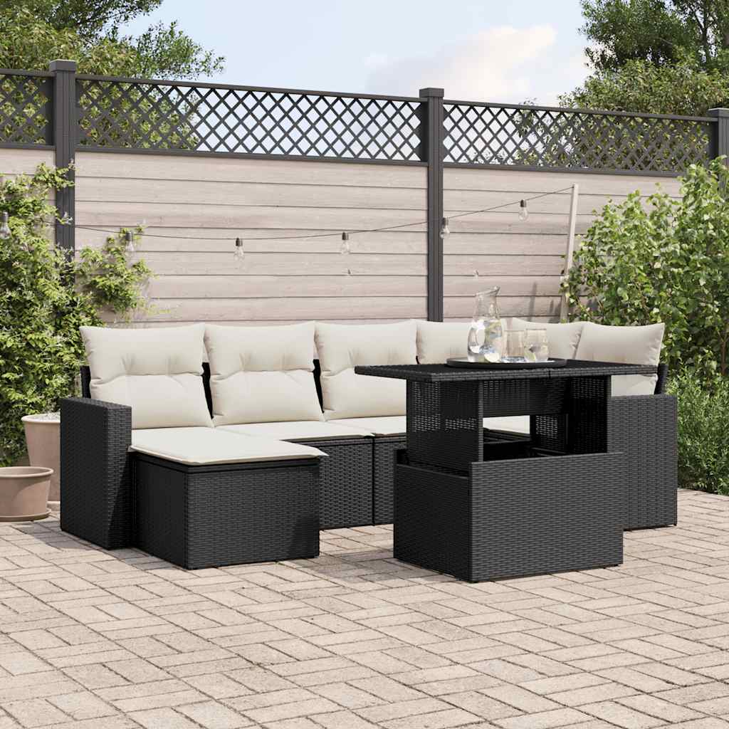 vidaXL 7-delige Loungeset met kussens poly rattan zwart