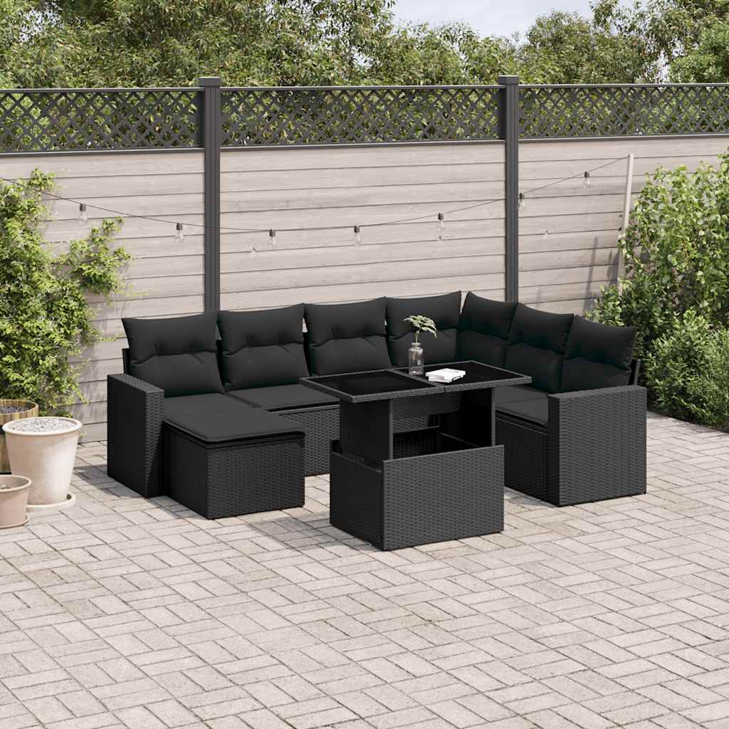 vidaXL 8-Piece Poly Rattan Lounge Set with Cushions Black