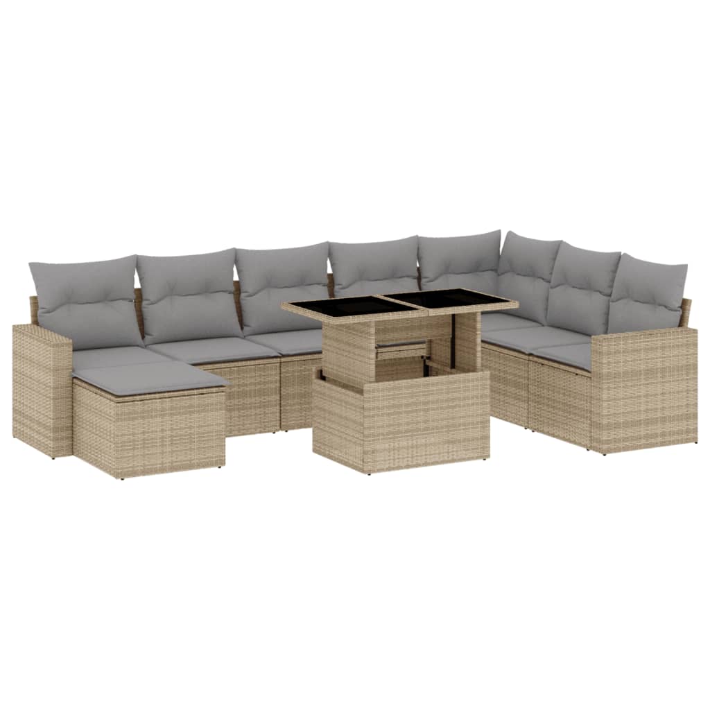 vidaXL 9-piece Poly Rattan Lounge Set with Cushions Black