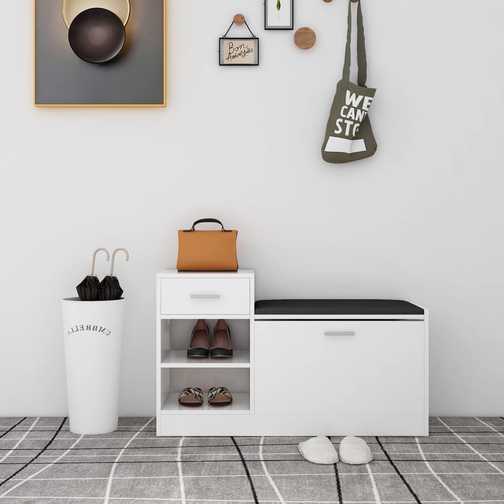 vidaXL Shoe Bench 94.5x31x57 cm Engineered Wood White
