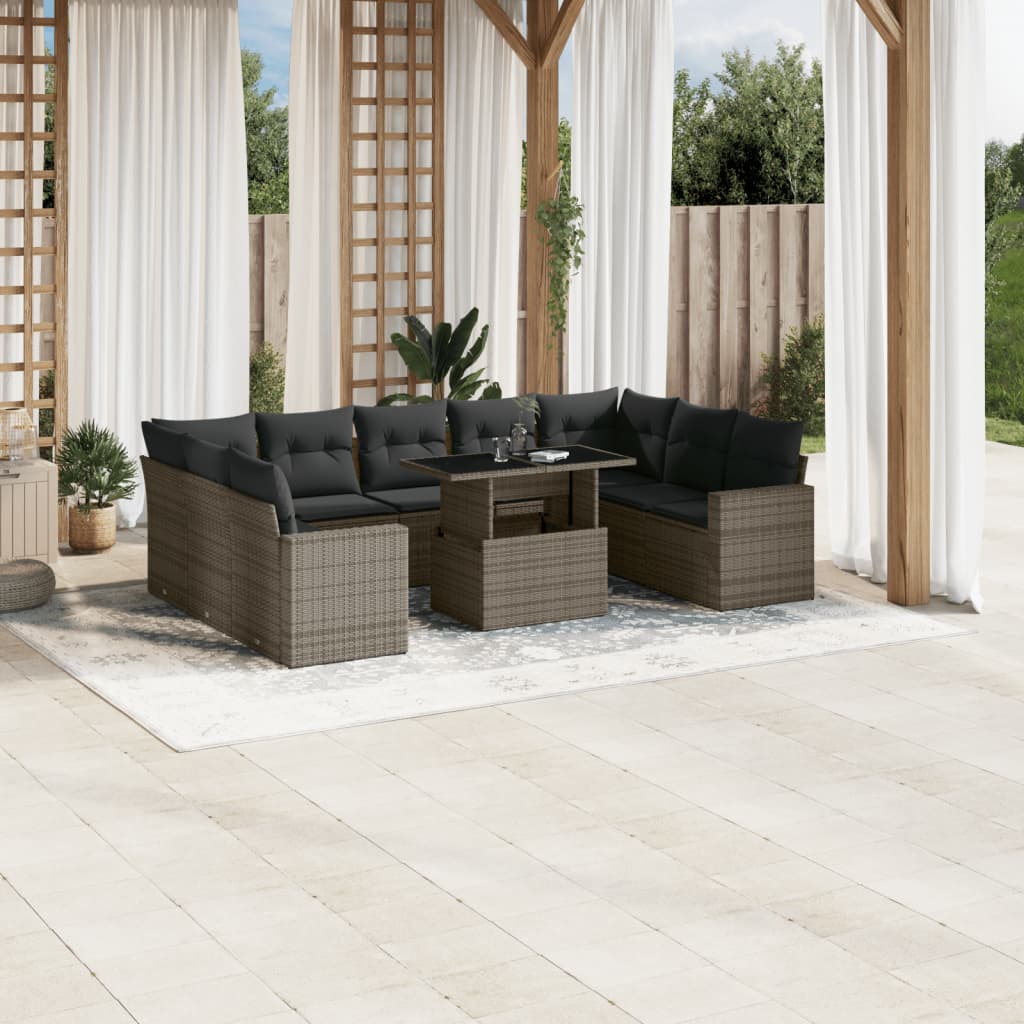 vidaXL 10-Piece Lounge Set with Cushions Poly Rattan Black