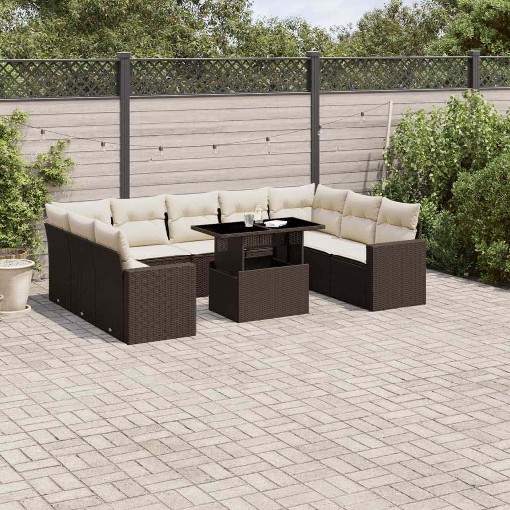 vidaXL 10-Piece Lounge Set with Cushions Poly Rattan Black