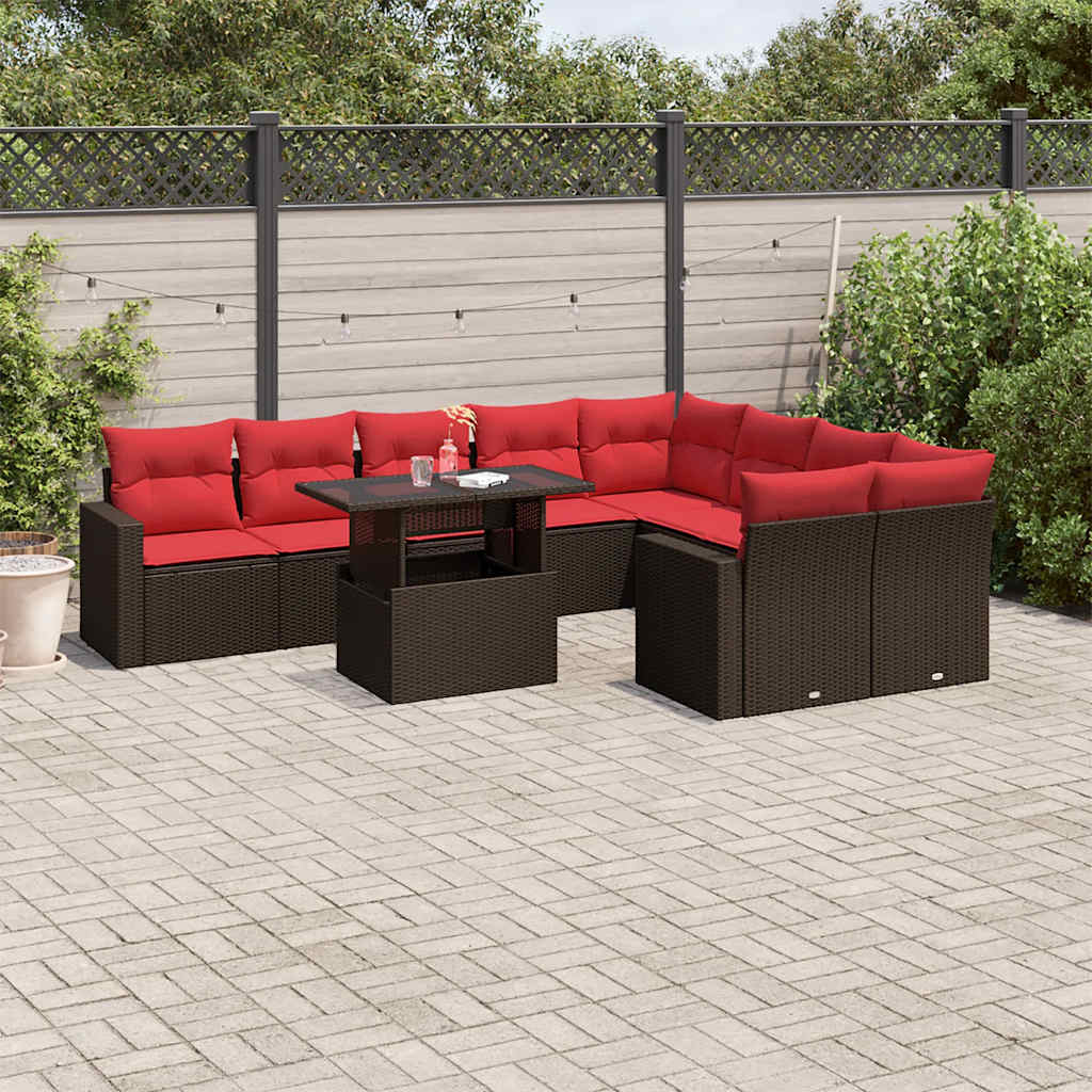 vidaXL 10-delige tuinbankset met kussens, grijs polyrotan