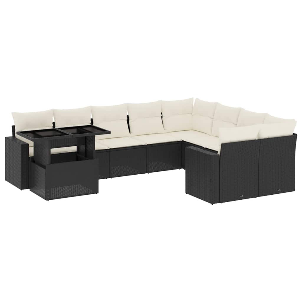 vidaXL 10-delige Loungeset met kussens poly rattan zwart