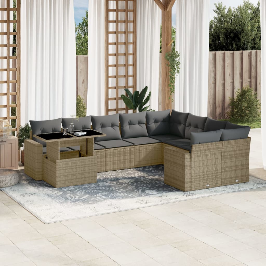 vidaXL 10-delige Loungeset met kussens poly rattan zwart