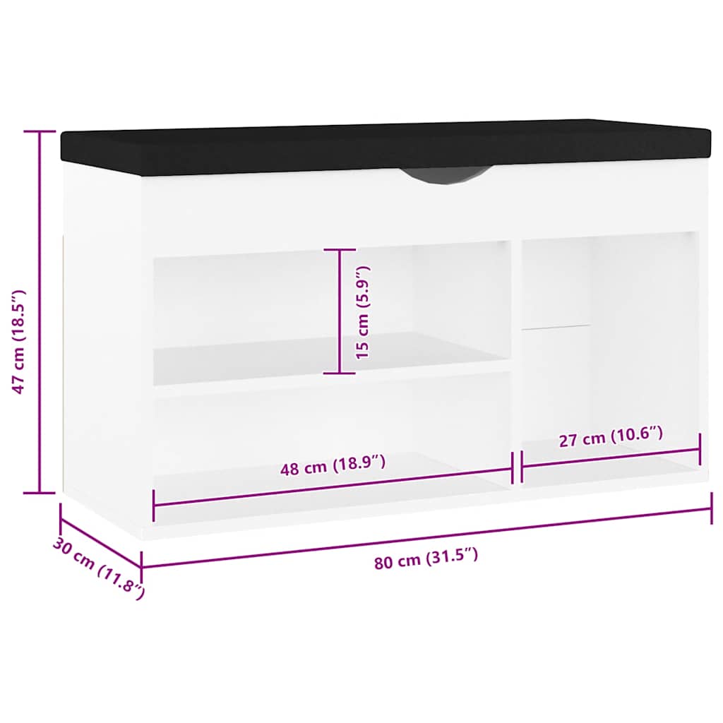 vidaXL Shoe Bench with Cushion 80x30x47 cm Engineered Wood White