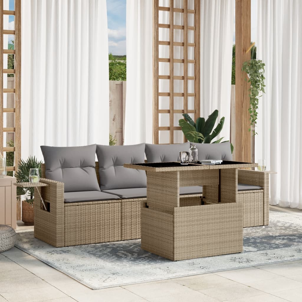 vidaXL 5-piece Lounge Set with Cushions Poly Rattan Black