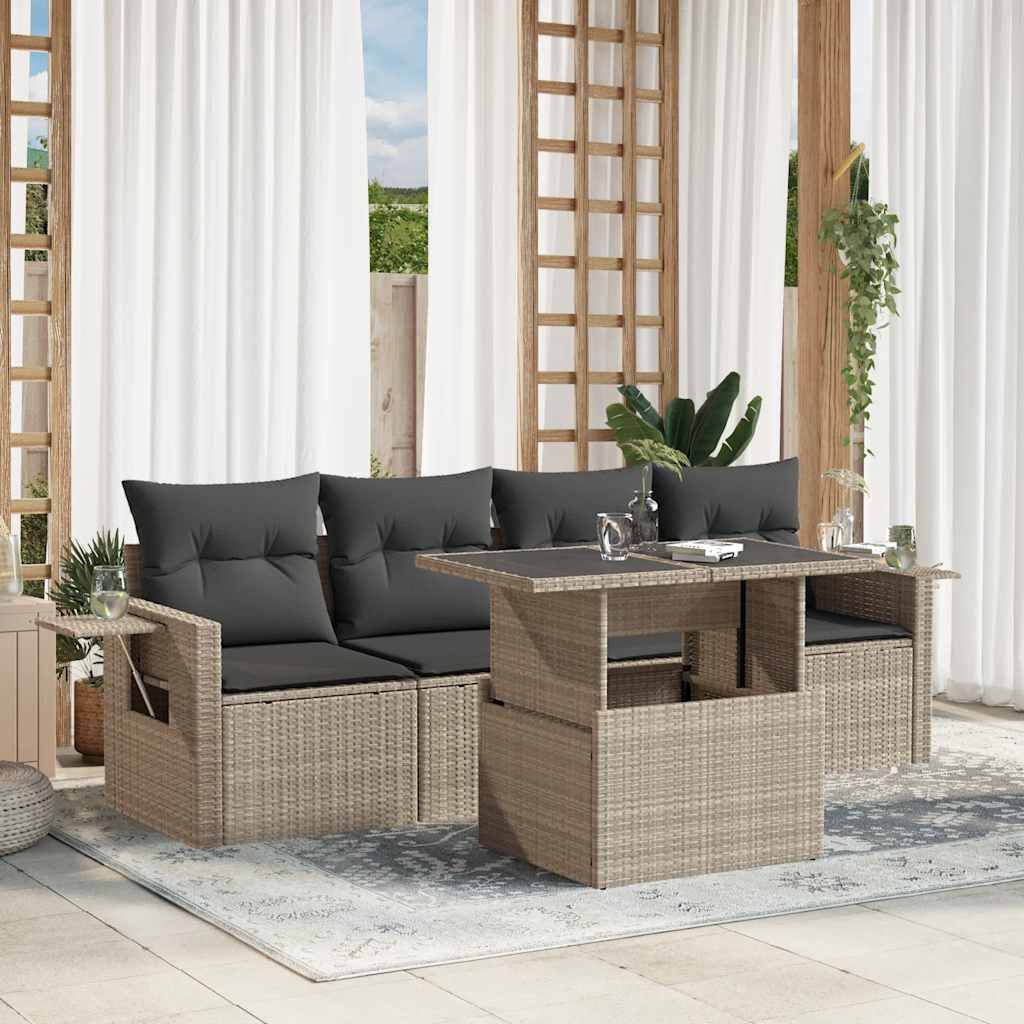 vidaXL 5-piece Lounge Set with Cushions Poly Rattan Black
