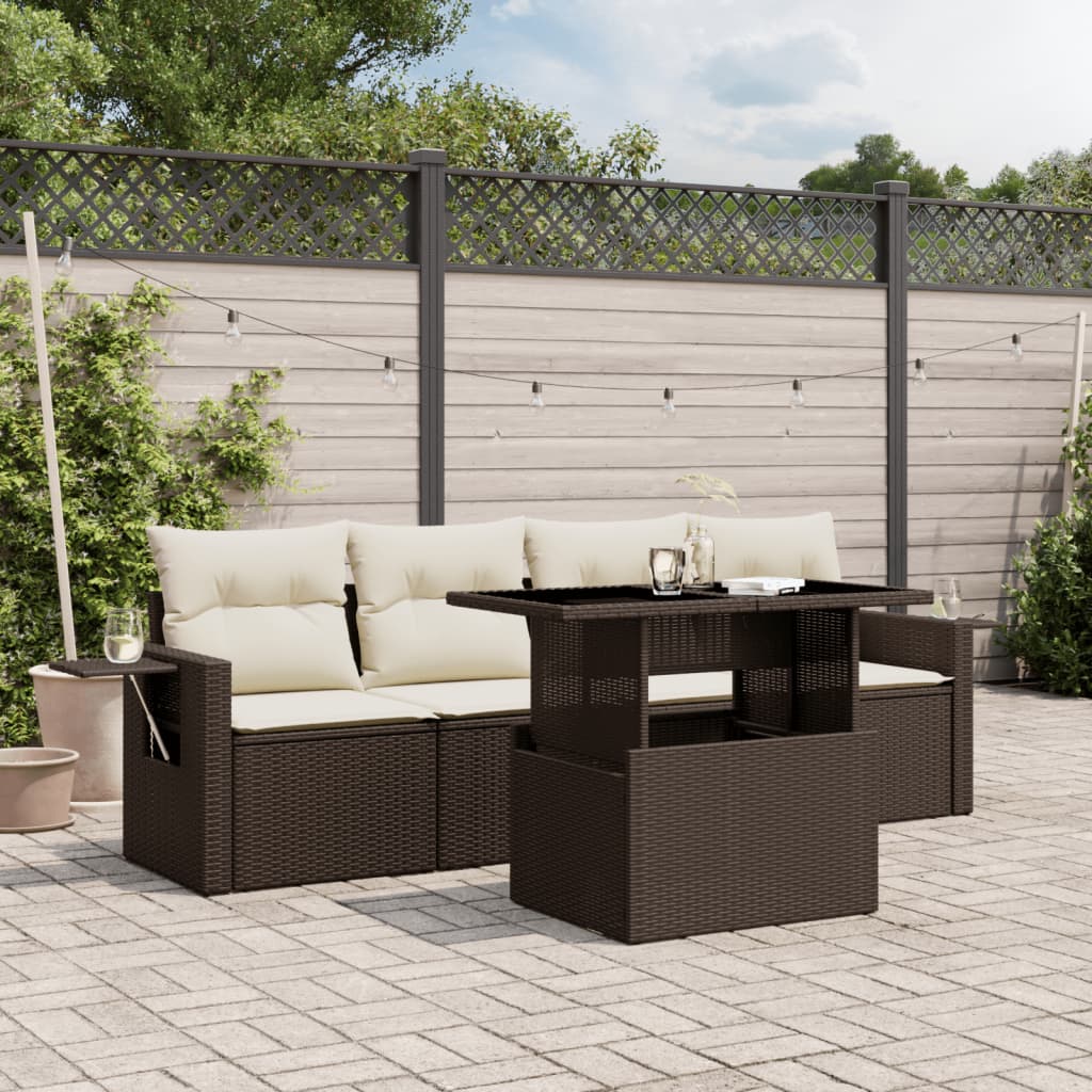 vidaXL 5-piece Lounge Set with Cushions Poly Rattan Black