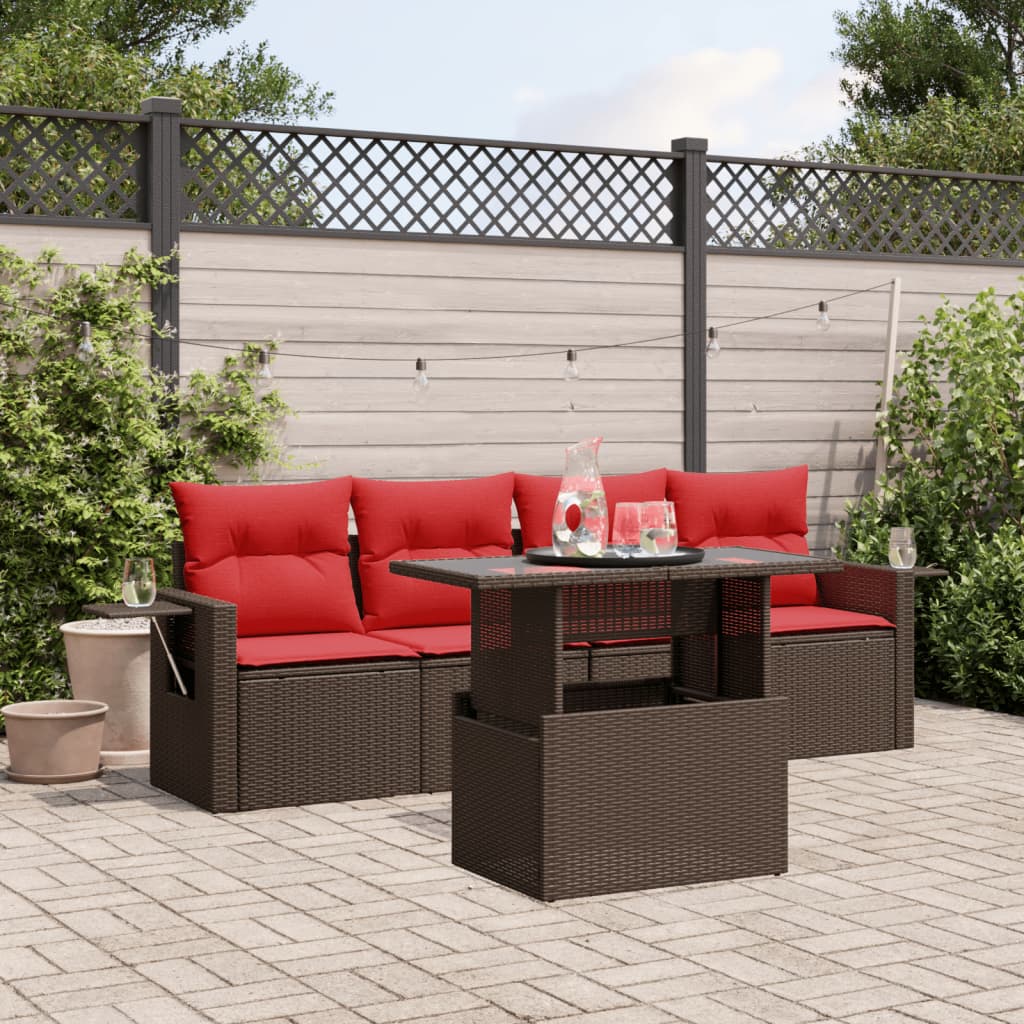 vidaXL 5-piece Garden Sofa Set with Cushions Black Poly Rattan