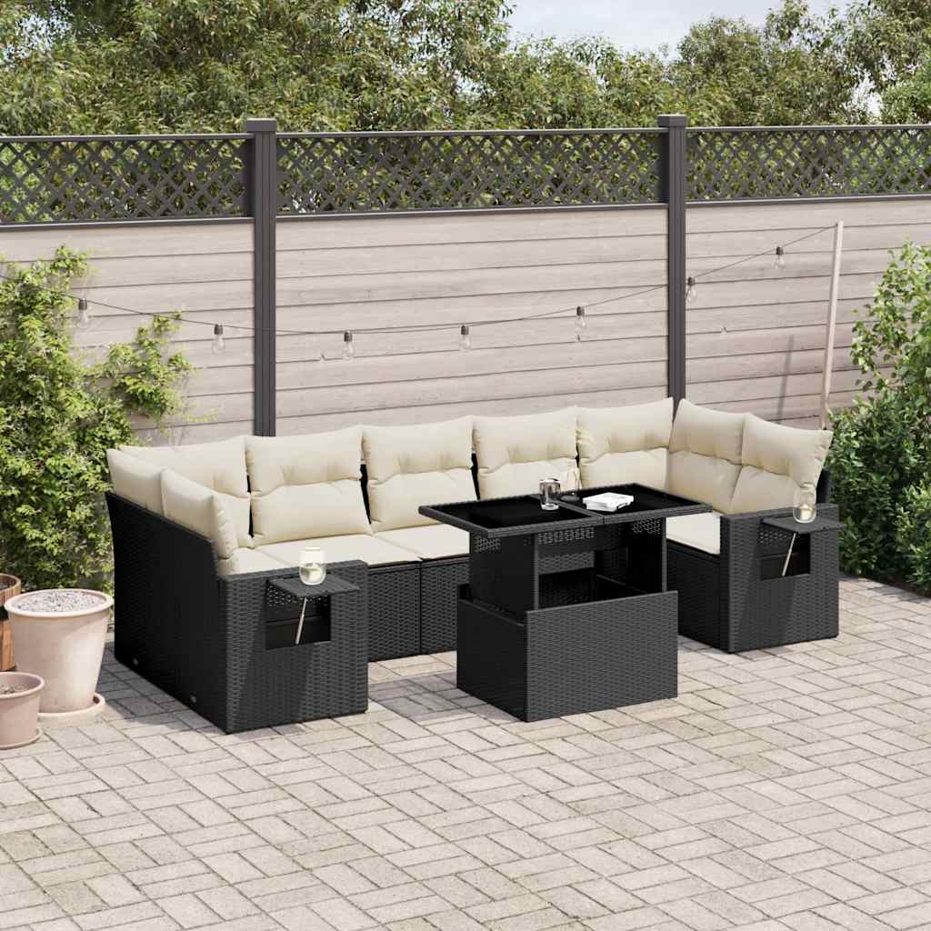 vidaXL 8-Piece Poly Rattan Lounge Set with Cushions Black