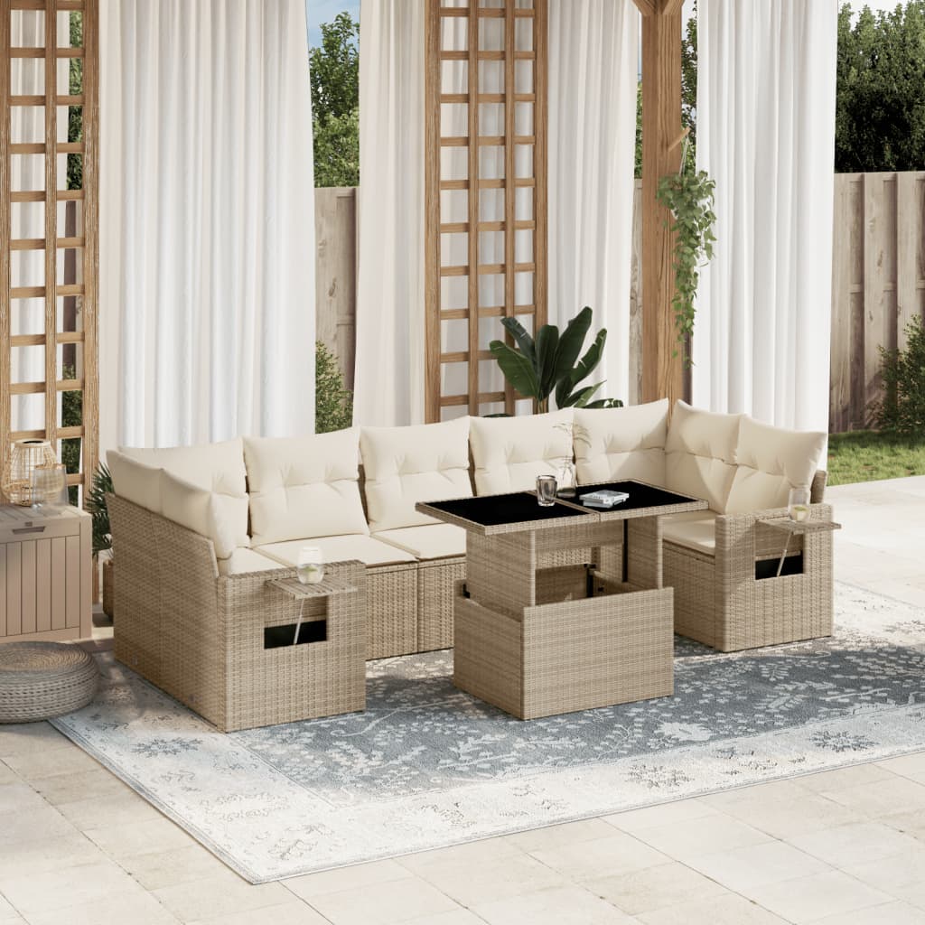 vidaXL 8-Piece Poly Rattan Lounge Set with Cushions Black
