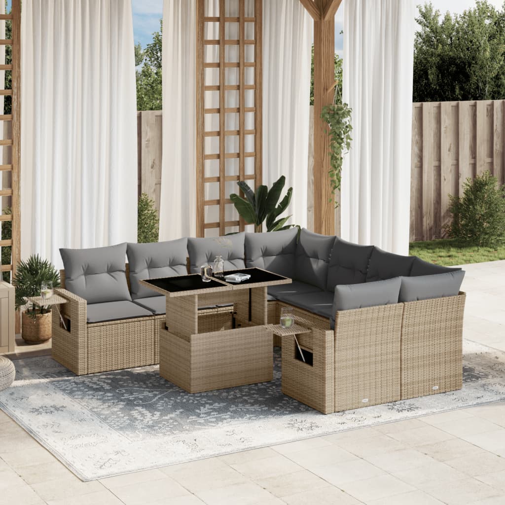 vidaXL 9-piece Poly Rattan Lounge Set with Cushions Black